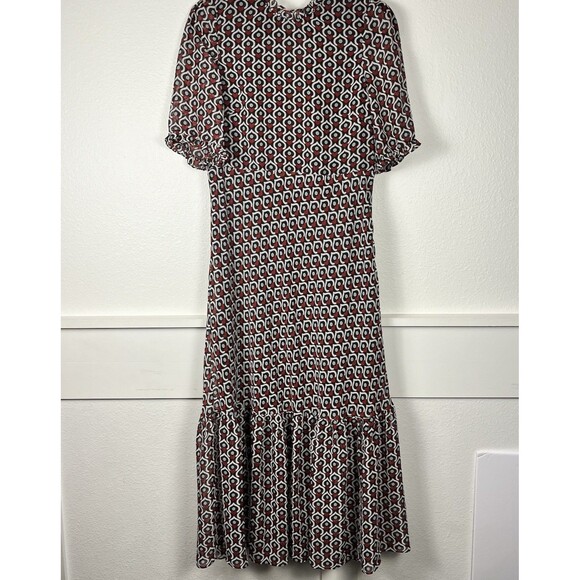 ZARA Dress Womens Size Medium Multicolor Heart Print High Neck Ruffle Hem - Picture 1 of 10